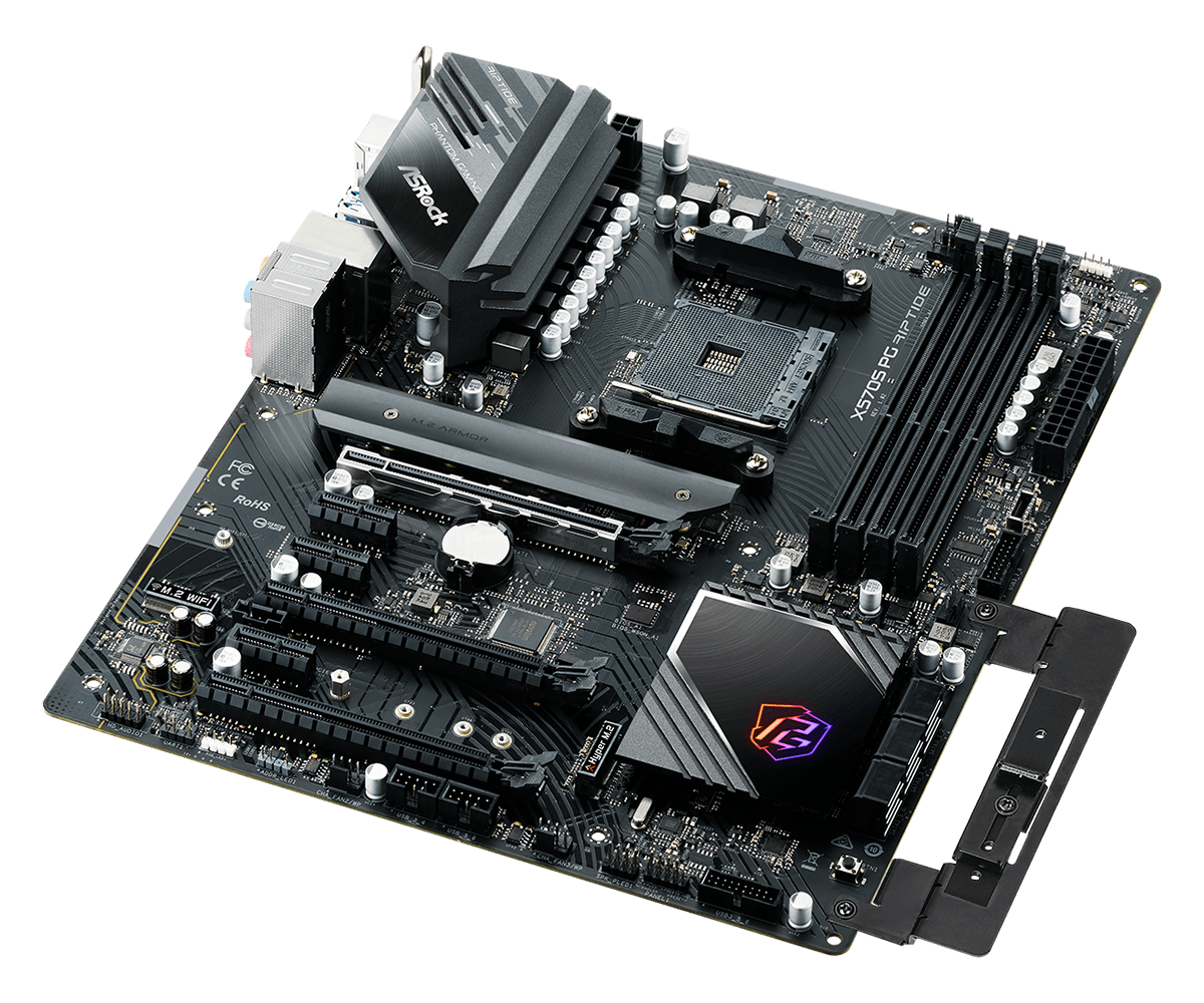 this-x570s-motherboard-comes-with-a-built-in-gpu-holder