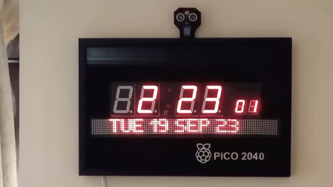 two-raspberry-pi-picos-power-this-sleek-dual-clock-with-an-led-matrix