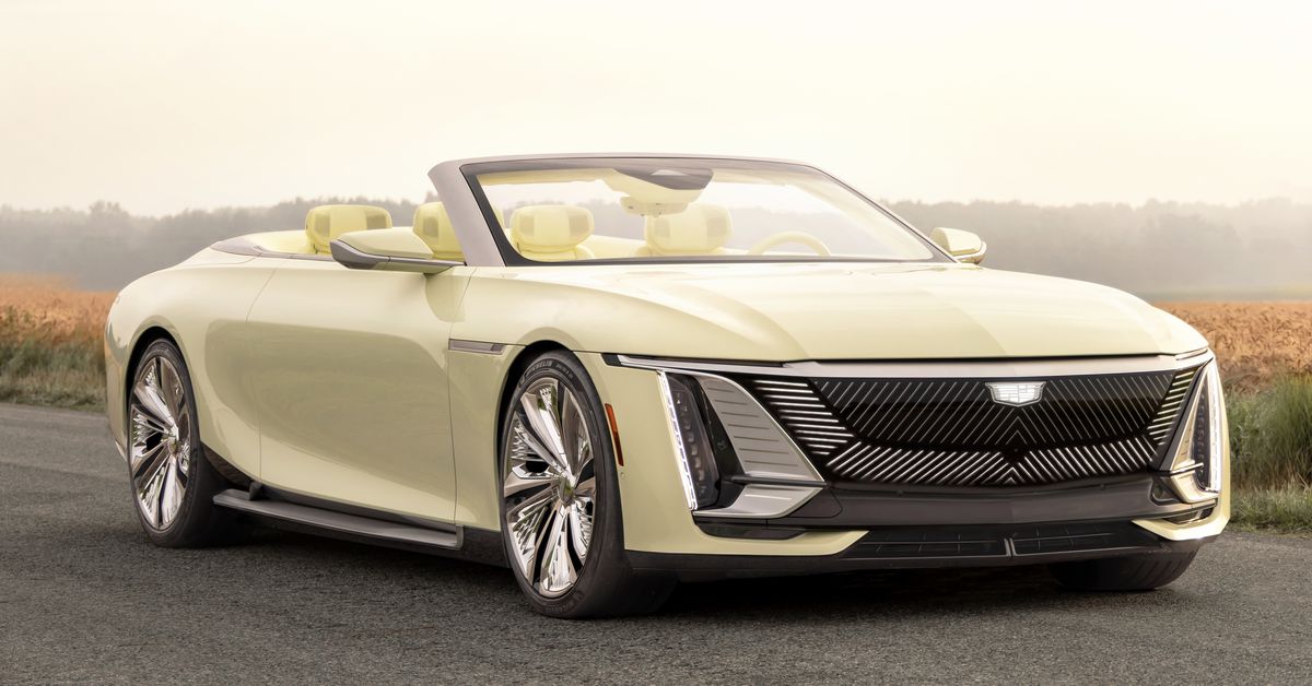 cadillac’s-extra-long,-extra-yellow-ev-has-a-fridge-in-the-back-seat