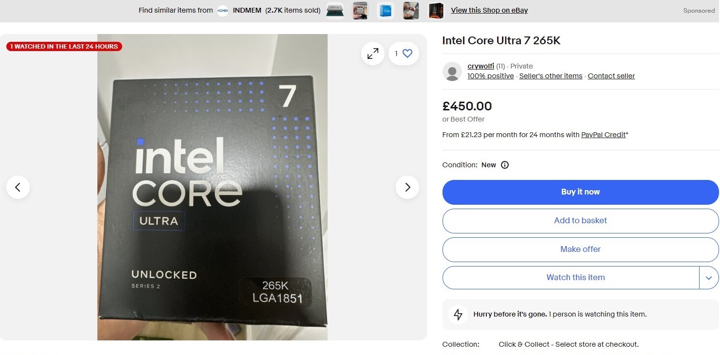 ebay-listing-sees-intel’s-core-ultra-7-265k-offered-one-day-before-release-—-but-its-not-exactly-a-bargain